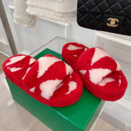Bottega Veneta Resort Teddy Shearling Slide Sandals Red 2022