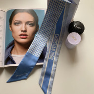 Dior Houndstooth Silk Bandeau Scarf 6x100cm Blue 2022 033084