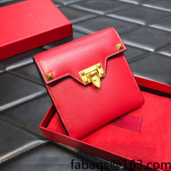 Valentino Rockstud Alcove Grainy Calfskin Small Wallet Red 2022 093