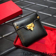 Valentino Rockstud Alcove Grainy Calfskin Small Wallet Black 2022 093