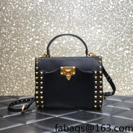 Valentino Small Rockstud Calfskin Tote Bag 0056 Black 2022