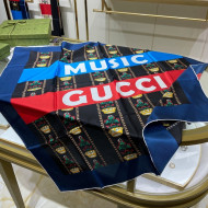 Gucci Music Silk Square Scarf 90x90cm Blue 2022 033040