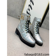 Balmain Quilted Calfskin B Buckle Ankle Boots Silver 2021 120426