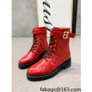 Balmain Quilted Calfskin B Buckle Ankle Boots Red 2021 120428