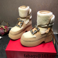 Roger Vivier Suede Wool Platform Ankle Boots Camel Brown 2021 120437