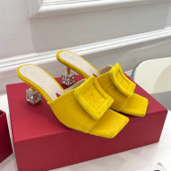 Roger Vivier Velvet Cube Crystal Medium Heel Slide Sandals 7cm Yellow 2022