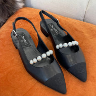 Chanel Lambskin Slingback Ballerinas with Pearls Black 2022 032672