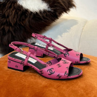 Chanel CC Allover Printed Lambskin Low Heel Sandals 3.5cm G38976 Dark Pink 2022