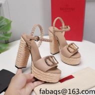 Valentino VLogo Leather High Heel Flatform Sandals 13cm Nude 2022 032846