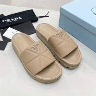 Prada Calf Leather Flat Slide Sandals Beige 2022 032880