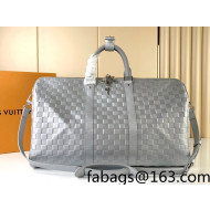 Louis Vuitton Keepall Bandouliere 50 Travel bag in Damier Leather M58041 Silver 2022