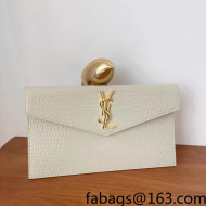 Saint Laurent Uptown Pouch in Crocodile Embossed Shiny Leather 565739 White 2022