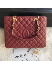 Chanel Grained Calfskin Grand Shopping Tote GST Bag Dark Brown/Gold