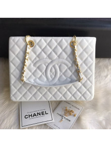 Chanel Grained Calfskin Grand Shopping Tote GST Bag White/Gold