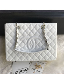 Chanel Grained Calfskin Grand Shopping Tote GST Bag White/Silver