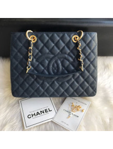 Chanel Grained Calfskin Grand Shopping Tote GST Bag Navy Blue/Gold
