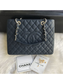Chanel Grained Calfskin Grand Shopping Tote GST Bag Navy Blue/Silver