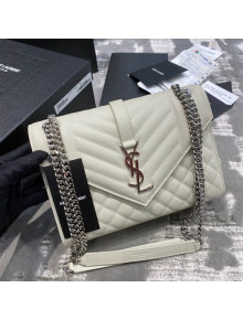 Saint Laurent Envelope Medium Bag in Grained Leather 487206 White/Silver