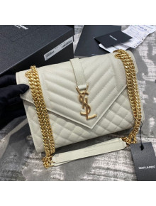 Saint Laurent Envelope Medium Bag in Grained Leather 487206 White/Gold