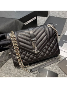 Saint Laurent Envelope Medium Bag in Grained Leather 487206 Black/Silver