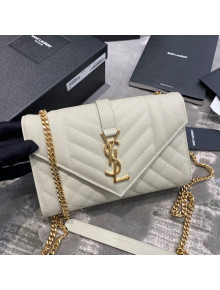 Saint Laurent Envelope Small Chain Bag in Grained Leather 526286 White/Gold 