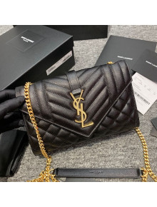 Saint Laurent Envelope Small Chain Bag in Grained Leather 526286 Black/Gold 