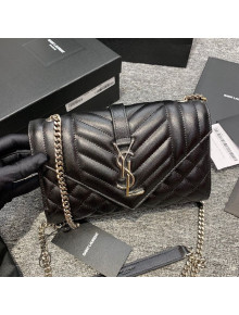 Saint Laurent Envelope Small Chain Bag in Grained Leather 526286 Black/Silver