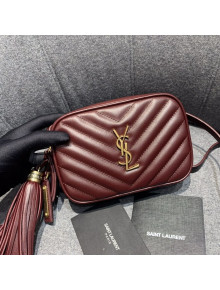 Saint Laurent Lou Tassel Belt Bag in Chevron Leather 534817 Burgundy