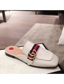 Gucci Leather GG Buckle Flat Slippers Mules 423694 White 2020