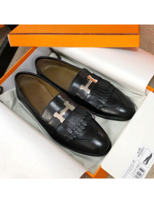 Hermes Royal Fringe Lambskin Flat Loafers Black 2020