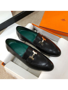 Hermes Paris Lambskin Flat Loafers Black/Green 2020