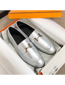 Hermes Paris Lambskin Flat Loafers Silver 2020