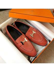 Hermes Paris Lambskin Flat Loafers Orange 2020