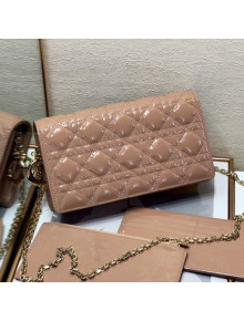Dior Lady Dior Clutch with Chain in Cannage Patent Leather Beige 2018