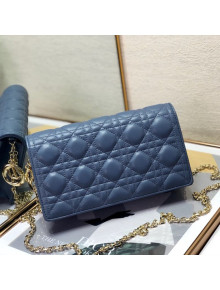 Dior Lady Dior Clutch with Chain in Cannage Lambskin Light Blue 2018
