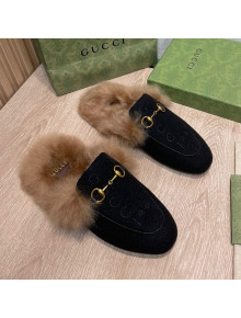 Gucci 100 Velvet Fur Slippers Black 2021 111624
