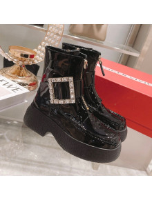 Roger Vivier Patent Leather Platform Ankle Boots Black/Crystal 2021 111875