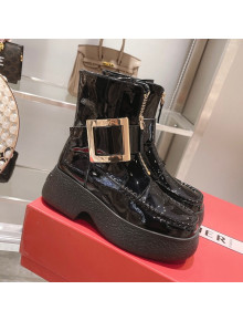 Roger Vivier Patent Leather Platform Ankle Boots Black/Silver 2021 111876