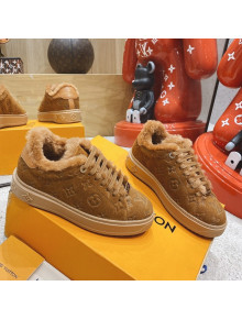 Louis Vuitton Time Out Leather Shearling Sneakers Brown 2021 1117112