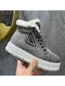 Prada Suede and Wool Ankle Boots Grey 2021 111851