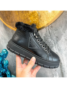 Prada Leather and Wool High-Top Sneakers Black 2021 111858