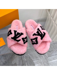 Louis Vuitton Cross Strap Shearling Slide Sandals Pink 2021 1117120