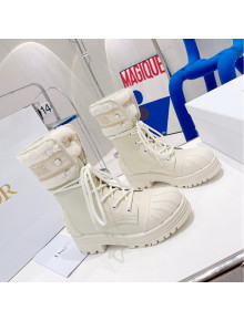 Dior D-Major Ankle Short Boots in White Calfskin and Shearling 2021 111541