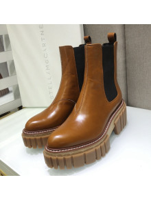 Stella McCartney Shiny Leather Platform Ankle Boots 7cm Brown 2021 03