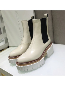 Stella McCartney Shiny Leather Platform Ankle Boots 7cm White 2021 