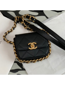Chanel Calfskin Chain Charm Mini Flap Bag AS2833 Black 2021 