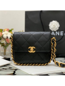 Chanel Calfskin Chain Charm Small Flap Bag AS2831 Black 2021 