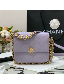 Chanel Calfskin Chain Charm Small Flap Bag AS2831 Purple 2021 
