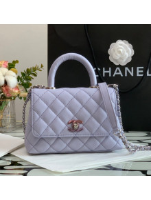 Chanel Grained Calfskin & Gradient Lacquered Metal Mini Flap Bag with Top Handle AS2431 Purple 2021