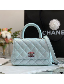 Chanel Grained Calfskin & Gradient Lacquered Metal Mini Flap Bag with Top Handle AS2431 Blue 2021